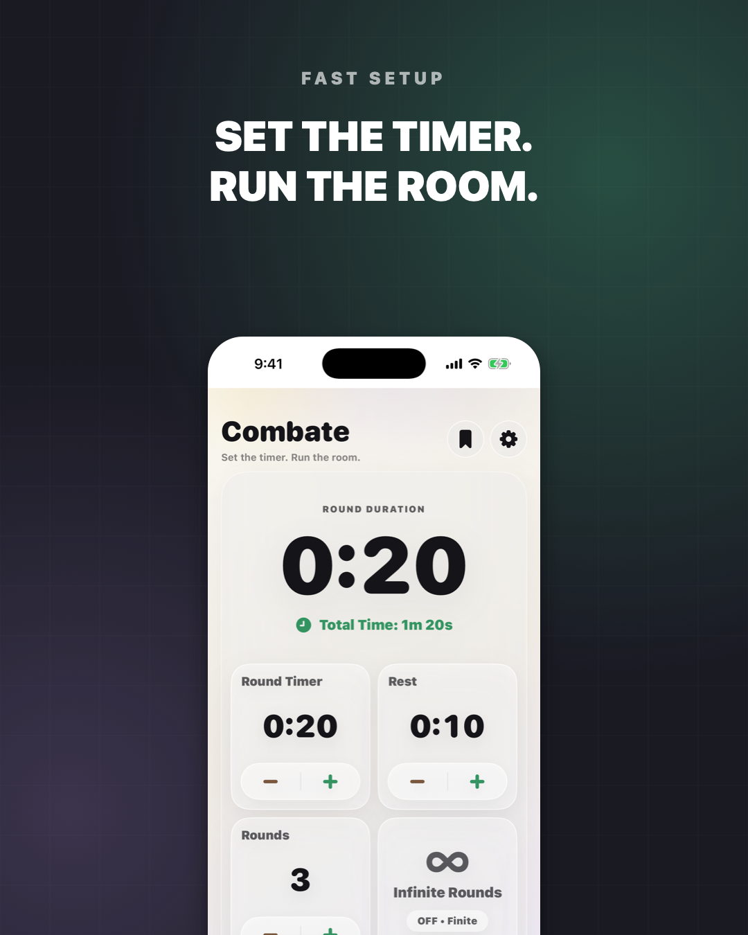 Combate timer setup on iPhone